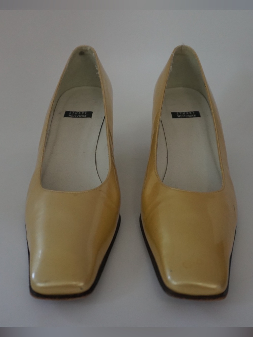 Stuart Weitzman Pale Yellow Leather Square-Toe Pumps
